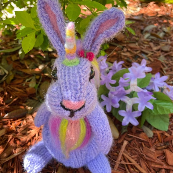Hand crafted knit and needle felted unicorn magical  bunny rabbit stuffed animal - Picture 4 of 10
